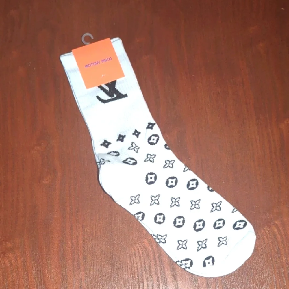 LV White Fashion Designer Casual Socks